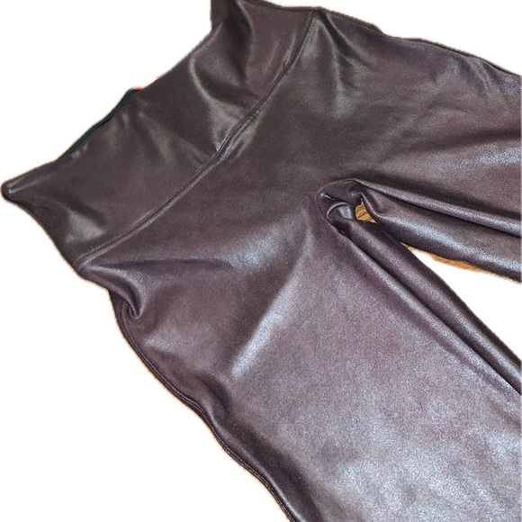 Spanx Women's Stretch Brown Faux Leather Leggings Tummy Control Slimming - Picture 8 of 11